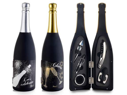 bottiglia spumante con 5 accessori sommelier